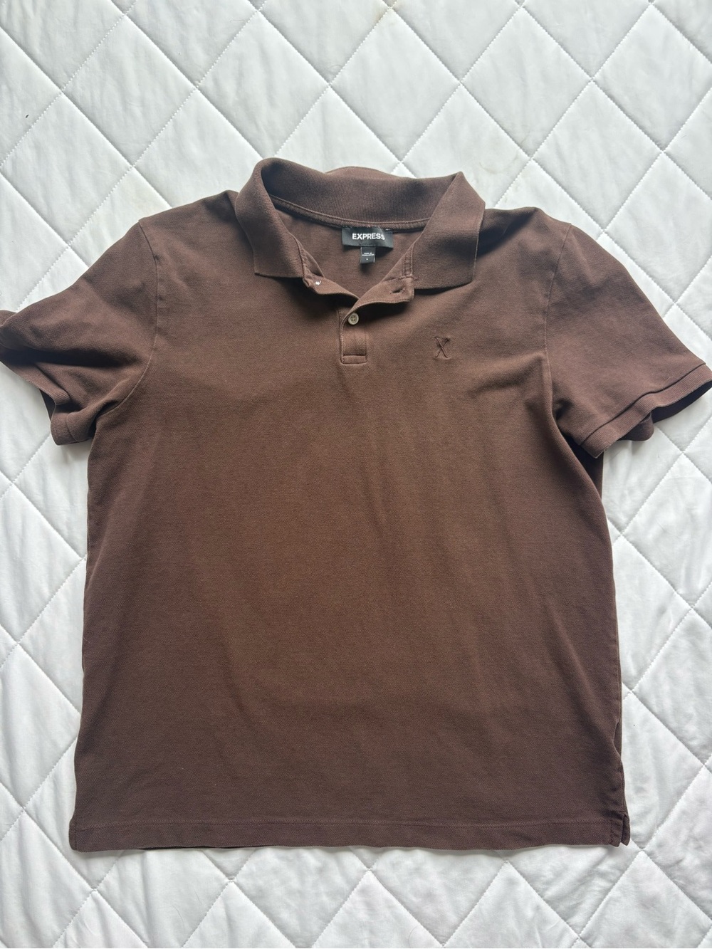 Express Brown Short Sleeve Polo Shirt Minimalist Preppy